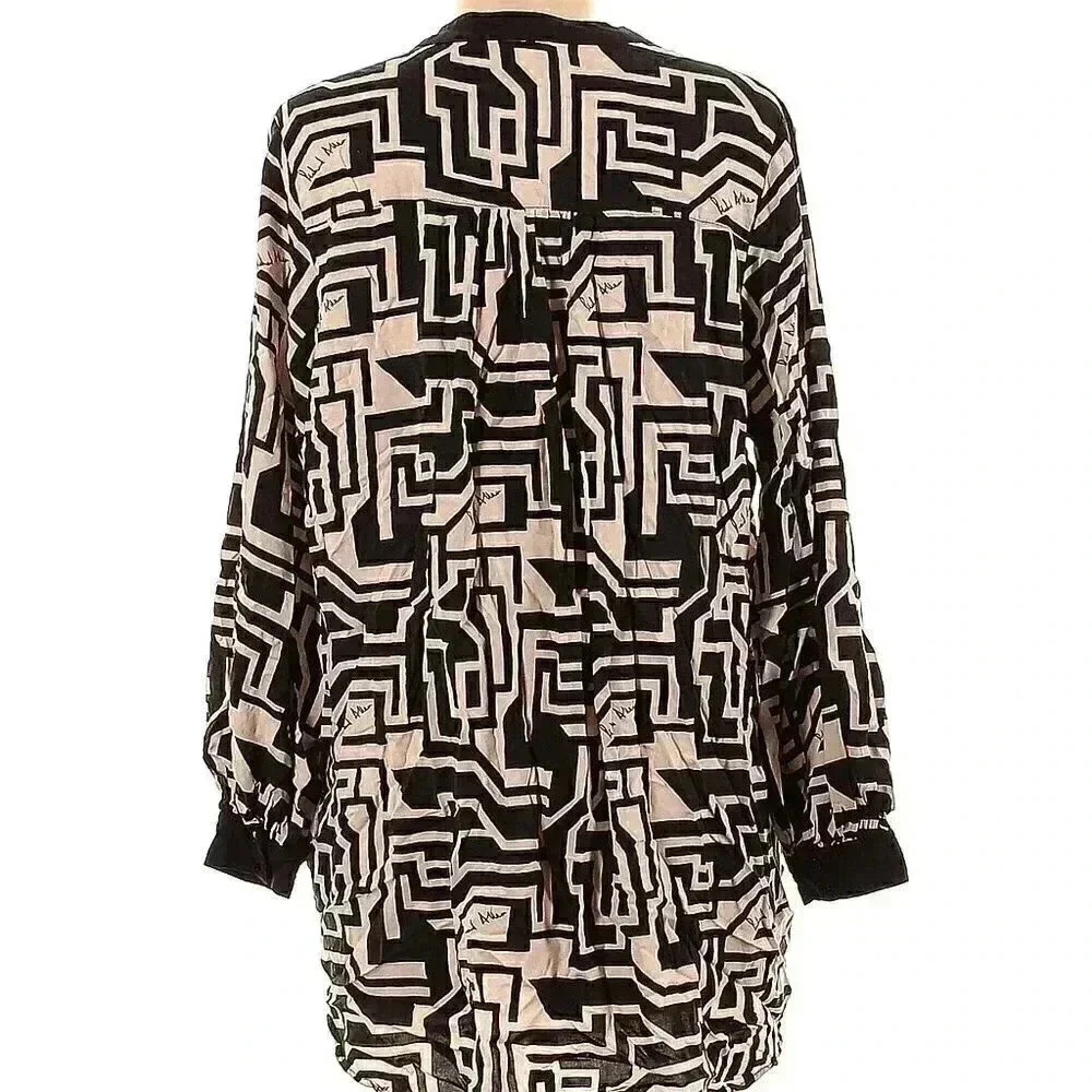 H&M x Richard Allen black and cream long sleeve tunic dress 12 - Picture 7 of 7